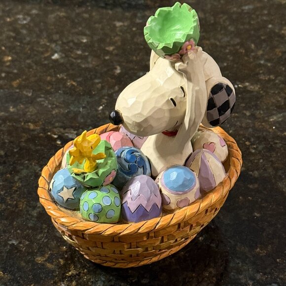 Jim Shore Snoopy Woodstock Peanuts An Easter Surprise Basket Ceramic Figurine - Picture 6 of 8